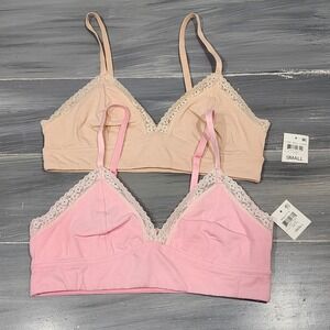Jenni Wide Lace Bralette Chai Pink Small Soft Casual Feminine Set of 2